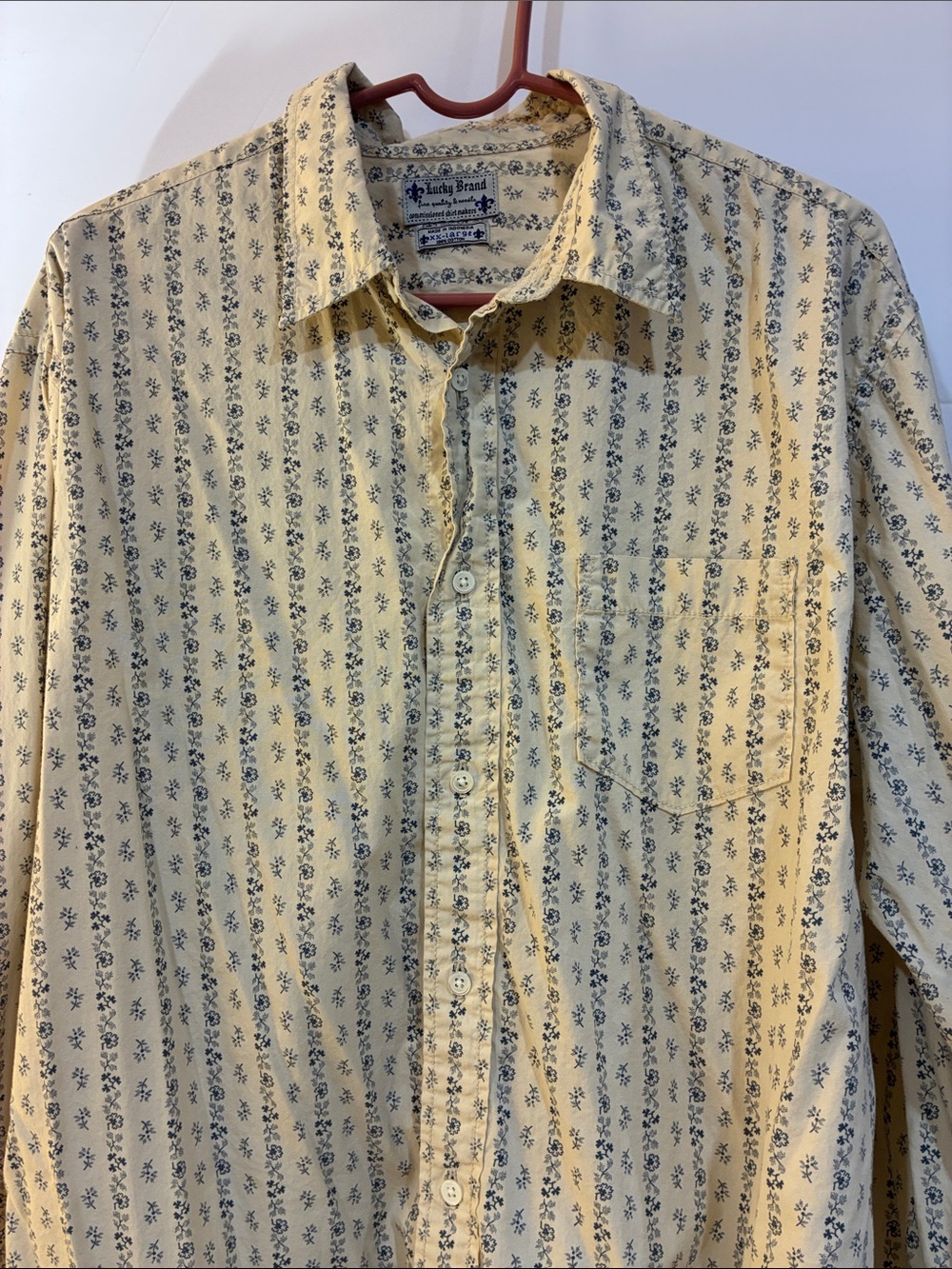 Lucky Brand Men's Pale Creme Floral Stripe Button-Down Shirt